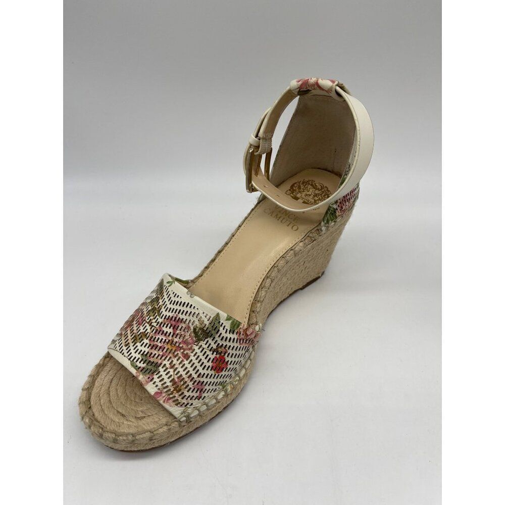 Vince Camuto Women Floral Leerata Wedged Espadrille Sandals Size 9